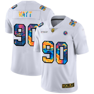 Pittsburgh Steelers #90 T.J. Watt Men's White Nike Multi-Color 2020 NFL Crucial Catch Limited NFL Jersey Men's.png